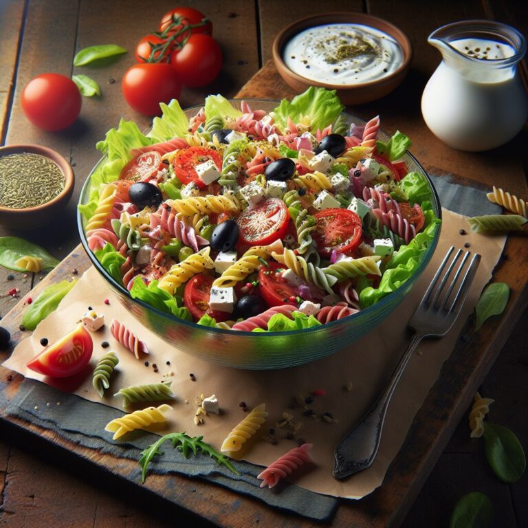 Ensalada de pasta y vegetales coloridos en bol