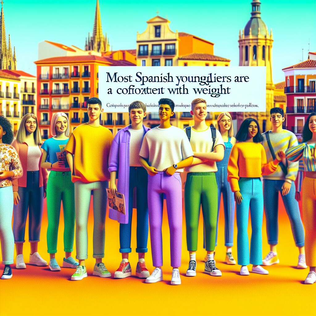 Grupo de jóvenes posando en una plaza española.