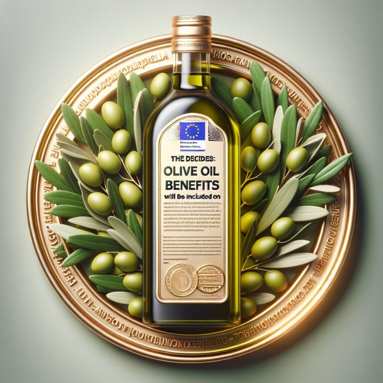 Botella de aceite de oliva en bandeja con hojas