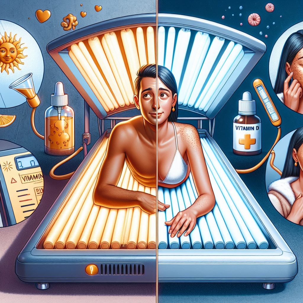 Ilustración comparativa bronceado solar y artificial.