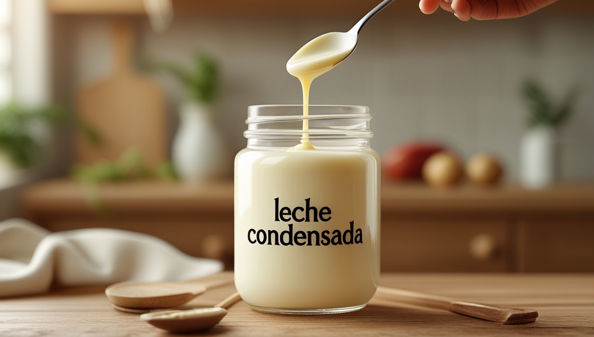 Tarro de leche condensada en cocina